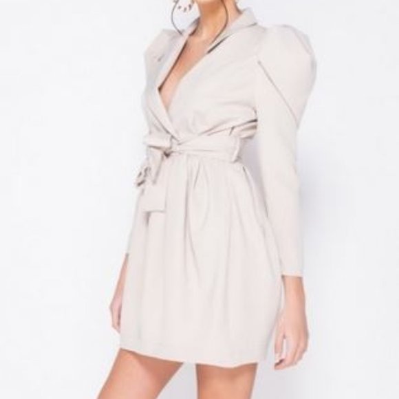 Beige Puff Sleeve Dress - Picture 8 of 10